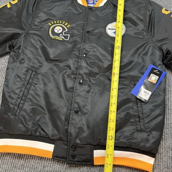 Pittsburgh Steelers Ultra Game NFL Mens Medium Satin Bomber Jacket Snap New